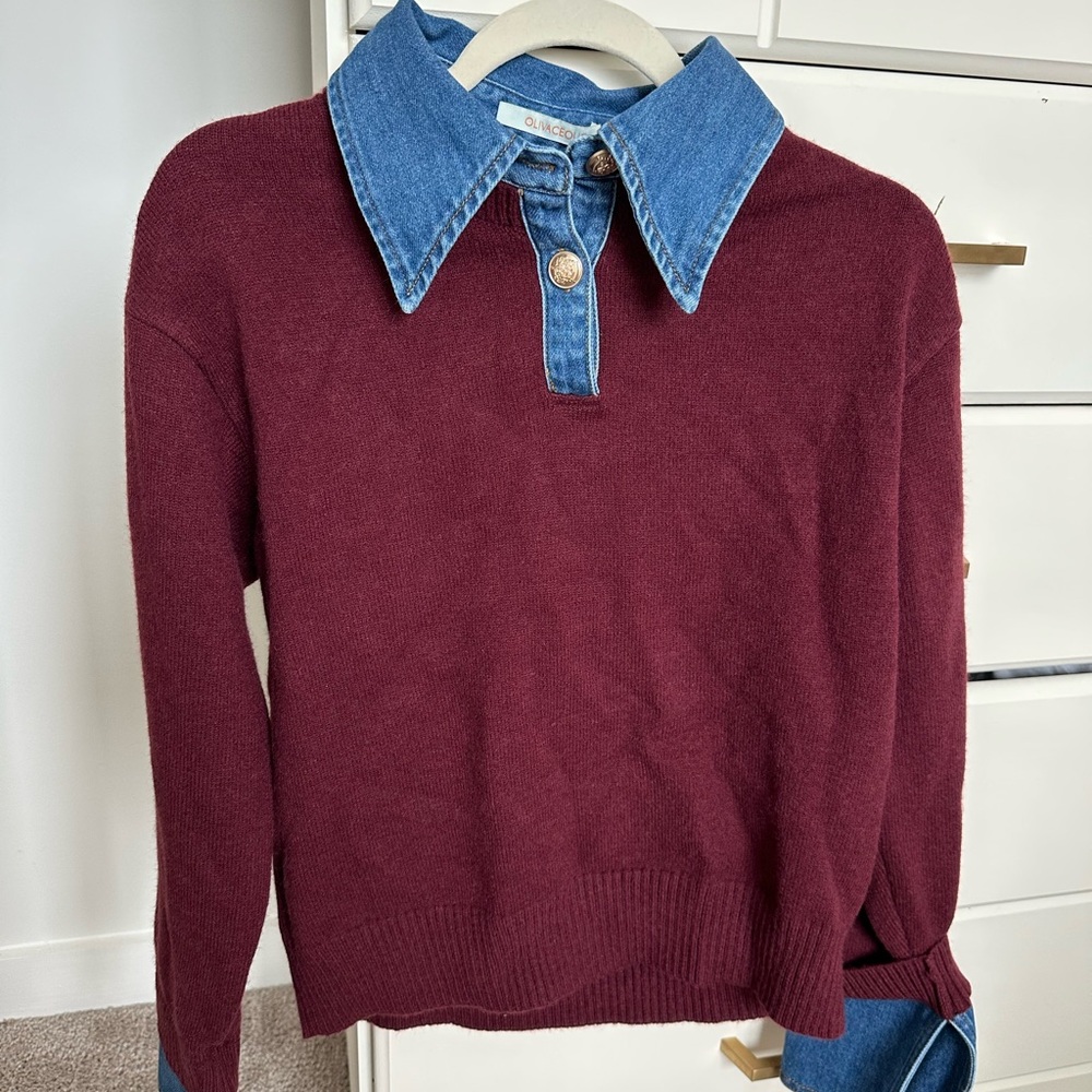 Boutique denim collar sweater